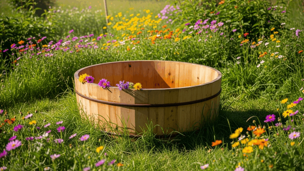 Na zdjęciu prosta bania do kąpieli, czyli coś innego niż balia ogrodowa.