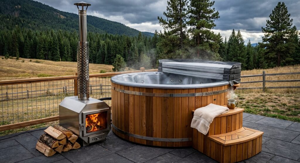 System spuszczania wody w balii ogrodowej.